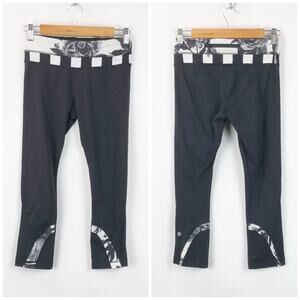 Lululemon 4 Womens Black Brisk Bloom Run Inspire Crop II